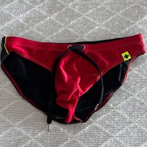Andrew Christian Red and Black Men's Swim Briefs Sz. large